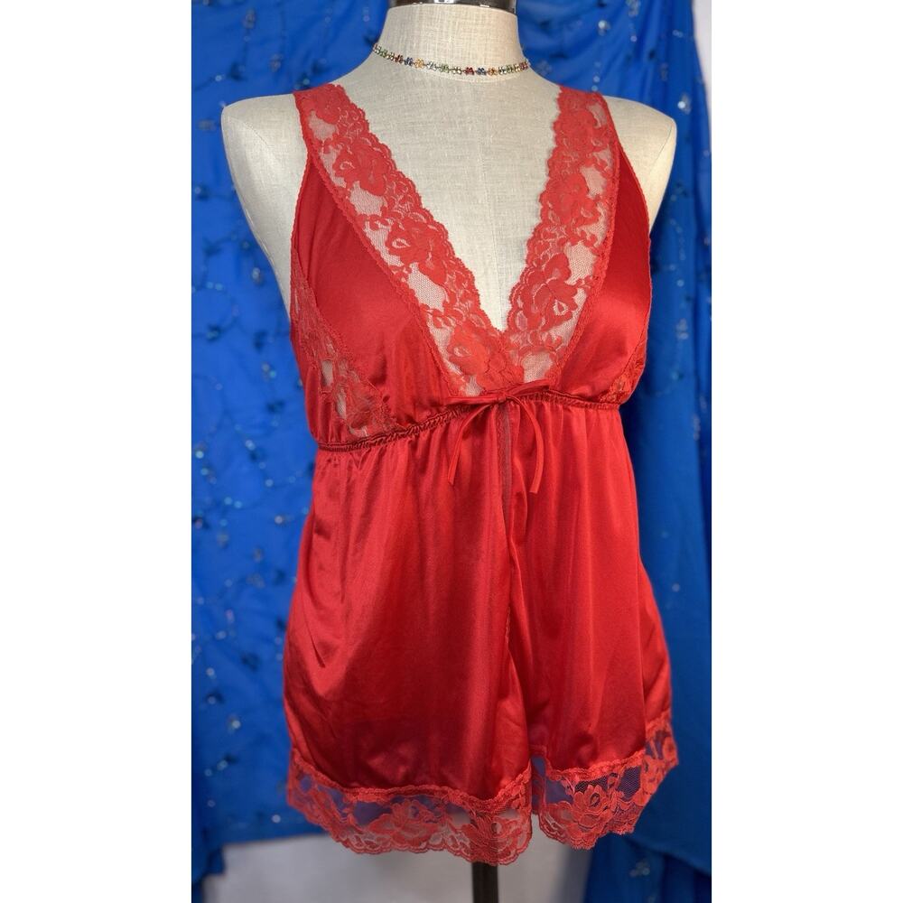 Vintage Red Lace Lingerie Cami Split Top Size Medium Festival Gothic Romance